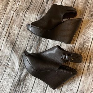 Brown Leather Peep Toe Wedge 8